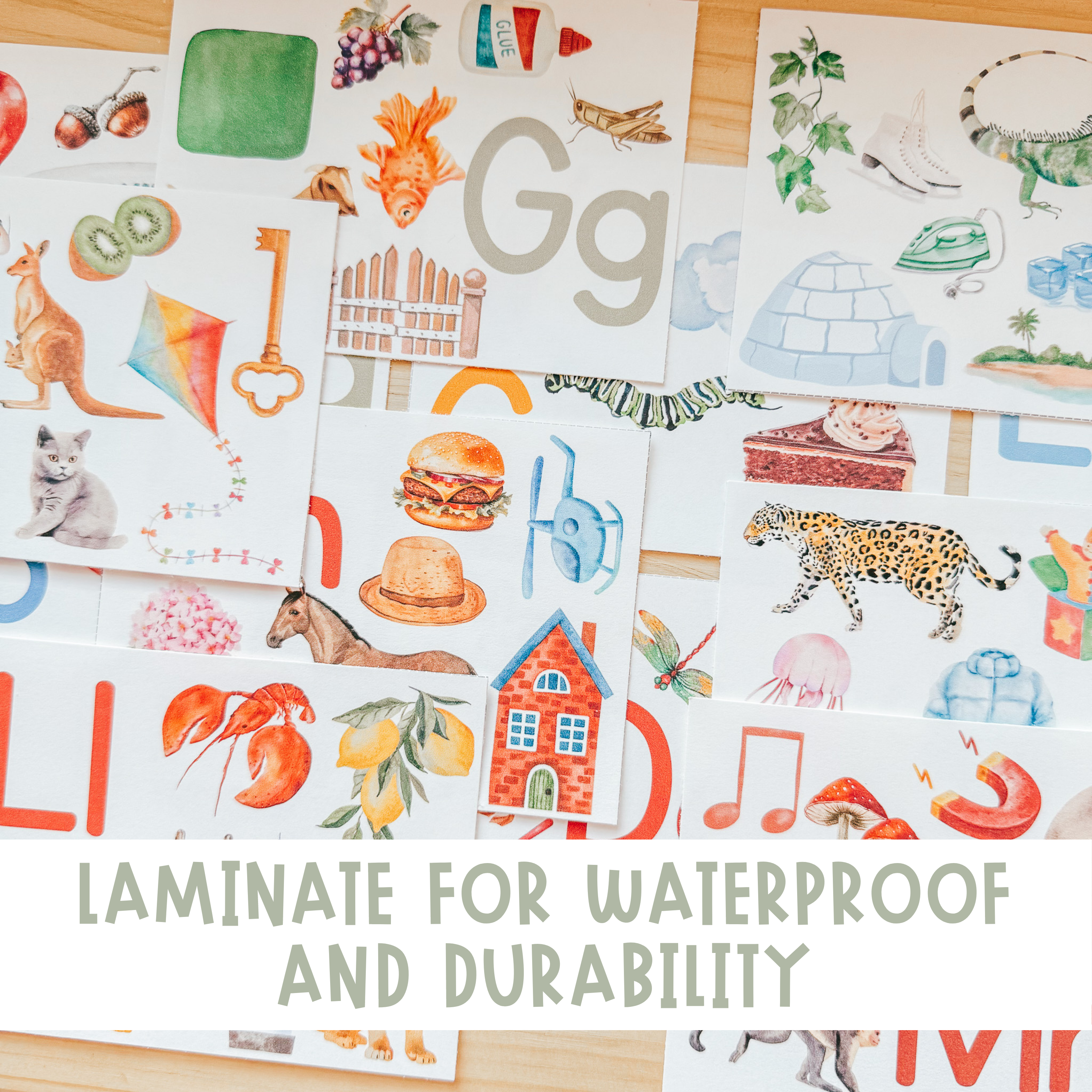 Large Alphabet Cards with Pictures, Montessori flashcards, Pre-School Letter Recognition- DIGITAL