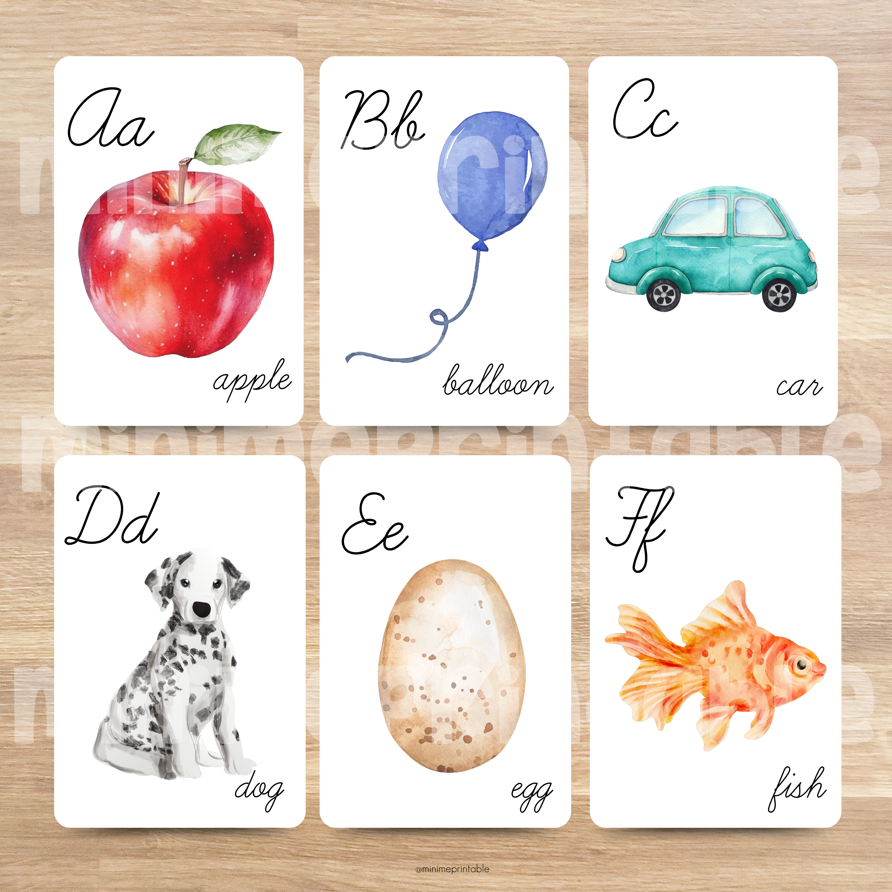 Cursive Edition Alphabet Flashcards | Uppercase & Lowercase Letters with Illustrations | 2 Size Option