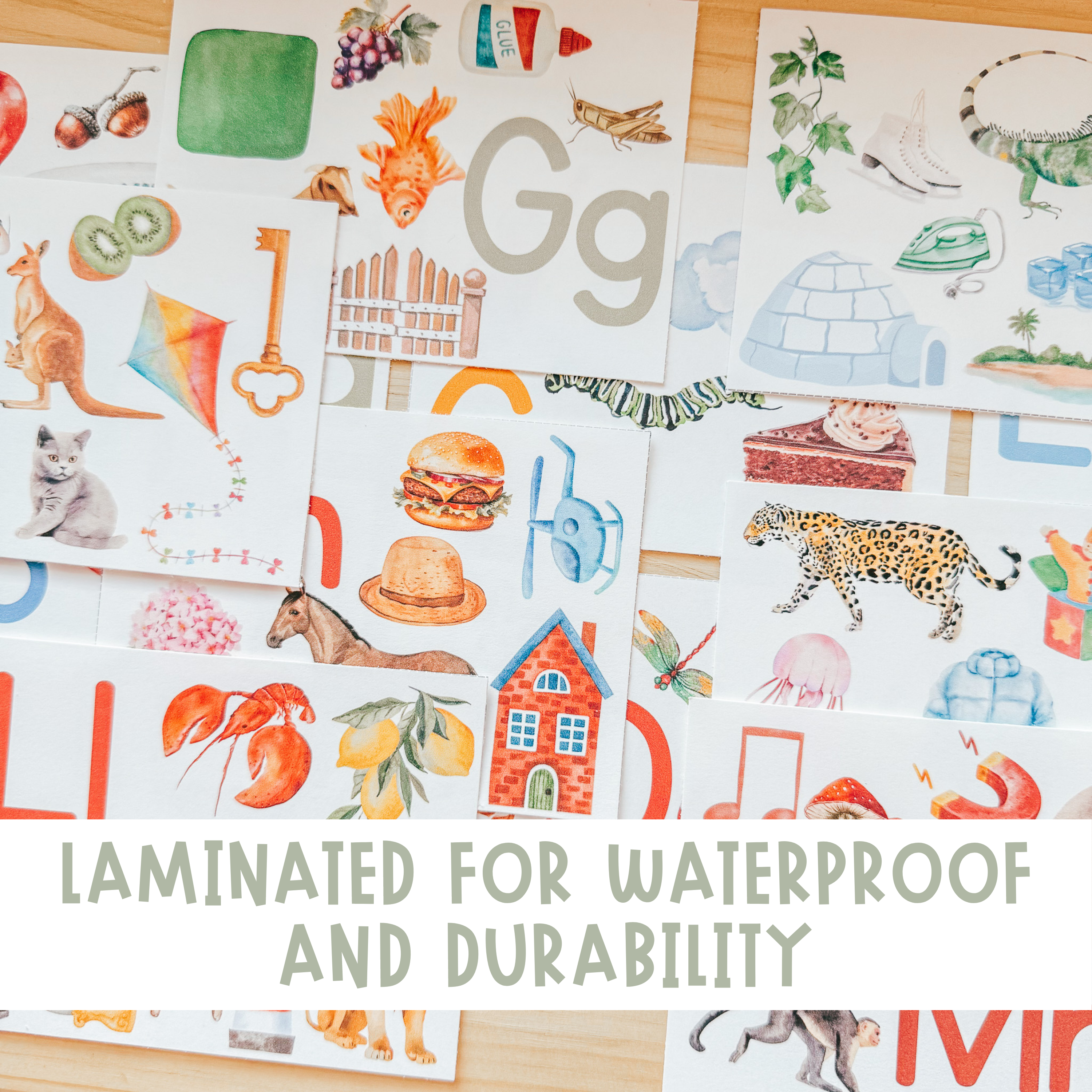 Large Alphabet Cards with Pictures, Montessori flashcards, Pre-School Letter Recognition, Educational