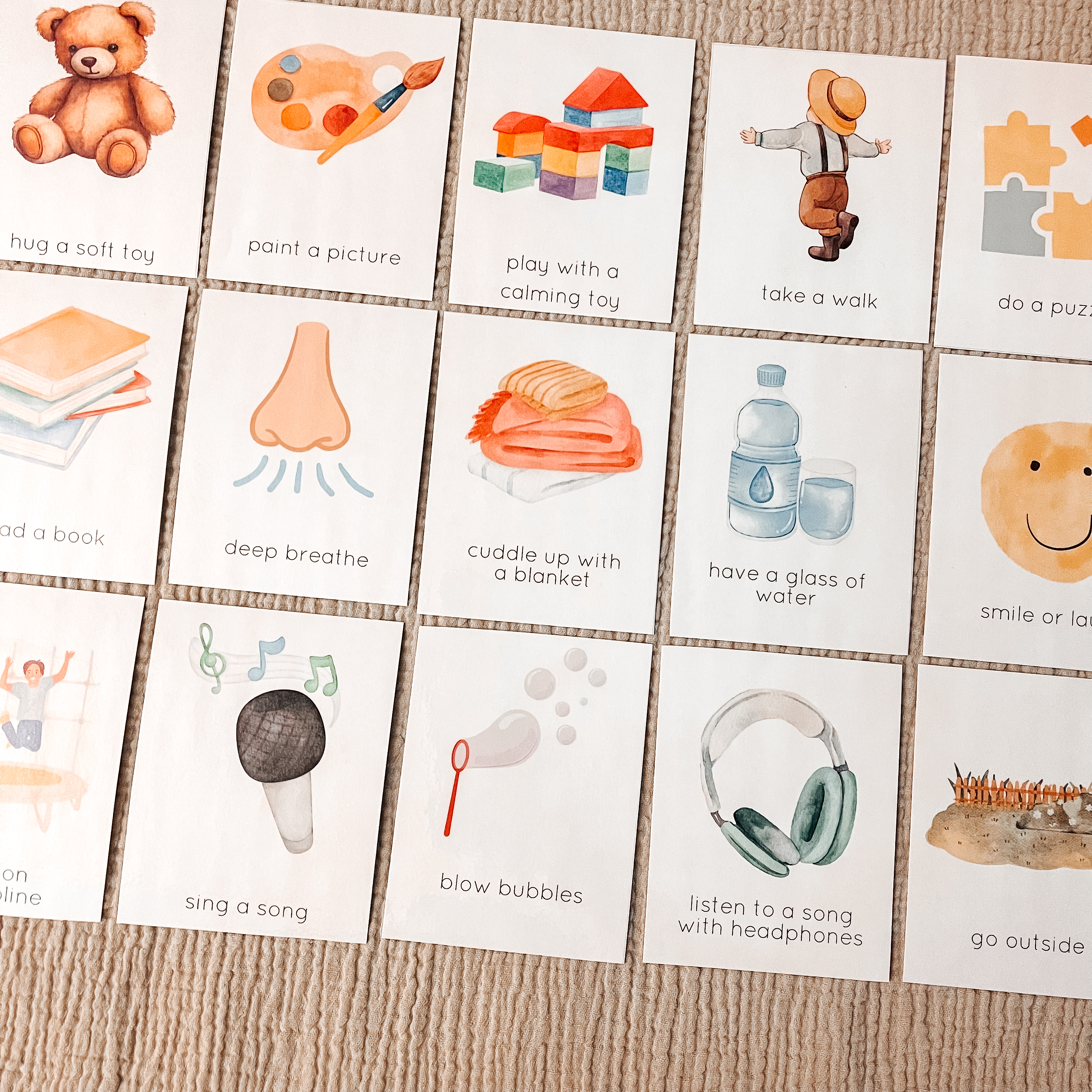 Printable Calming Strategy Cards for Kids – Special Education Friendly (32 Cards, 2 Versions)