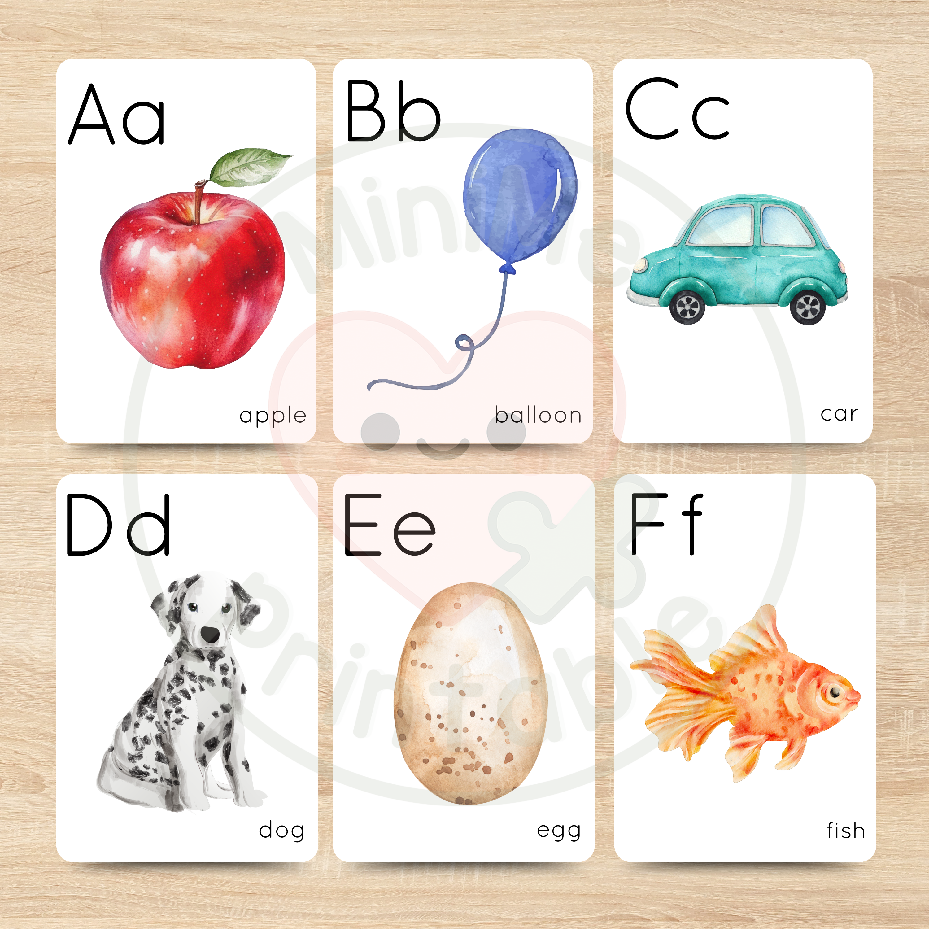 Alphabet Flashcards | Uppercase & Lowercase Letters with Illustrations | 2 Size Option