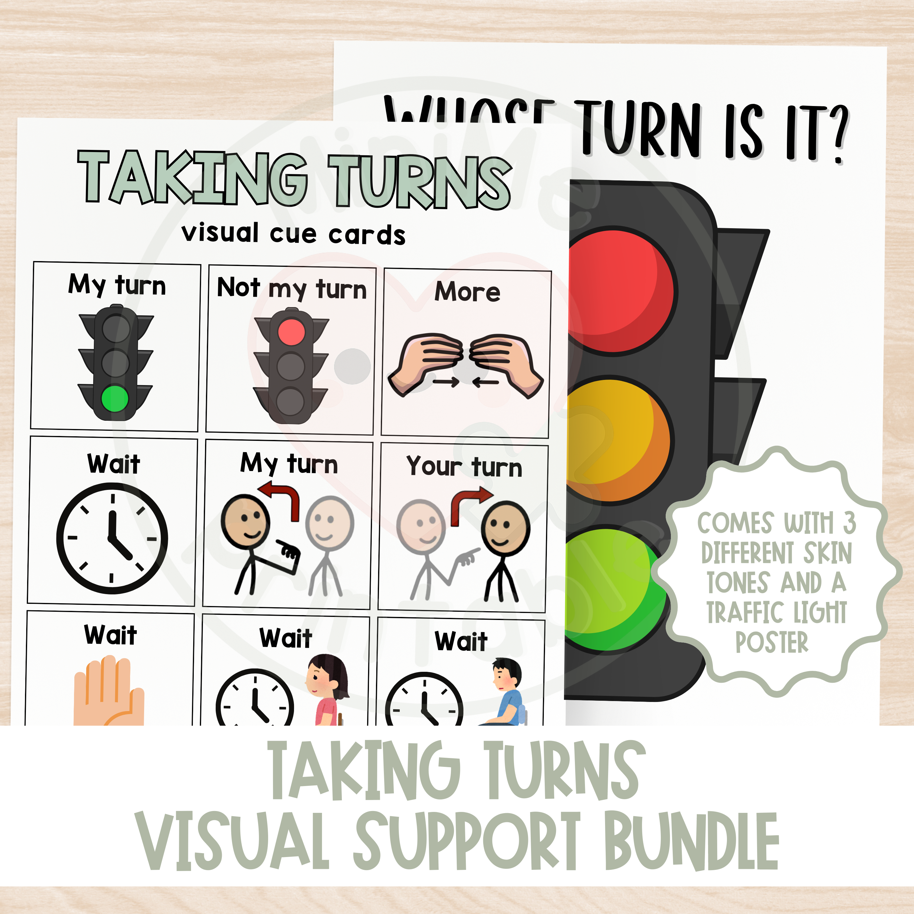 Visual Turn Taking Cue Cards & Traffic Light Poster | Turn-Taking, Sharing, Transitions, Communication Support for Kids