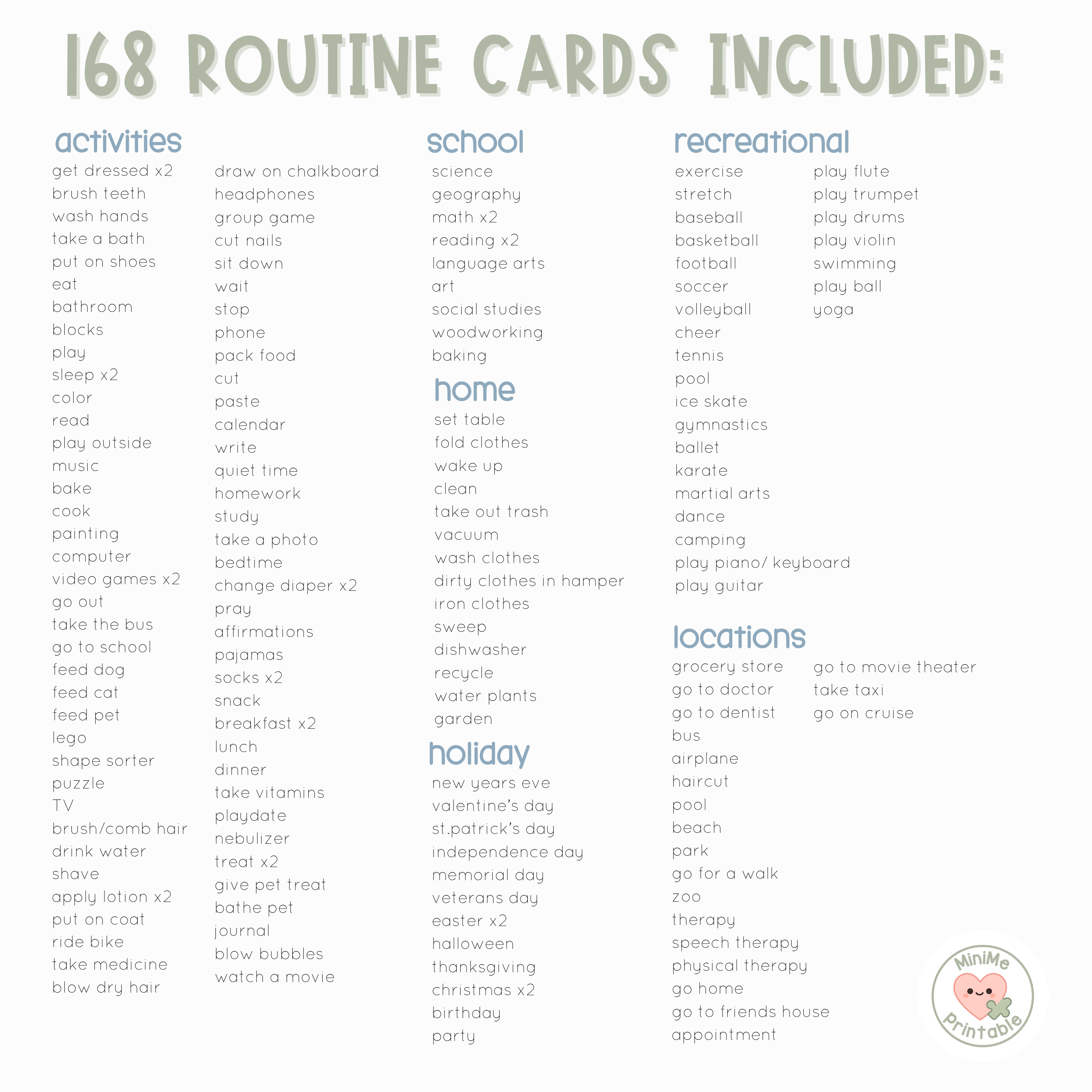 168 Daily Routine Cards for Children – Visual Schedule for Kids, Toddlers & Preschoolers