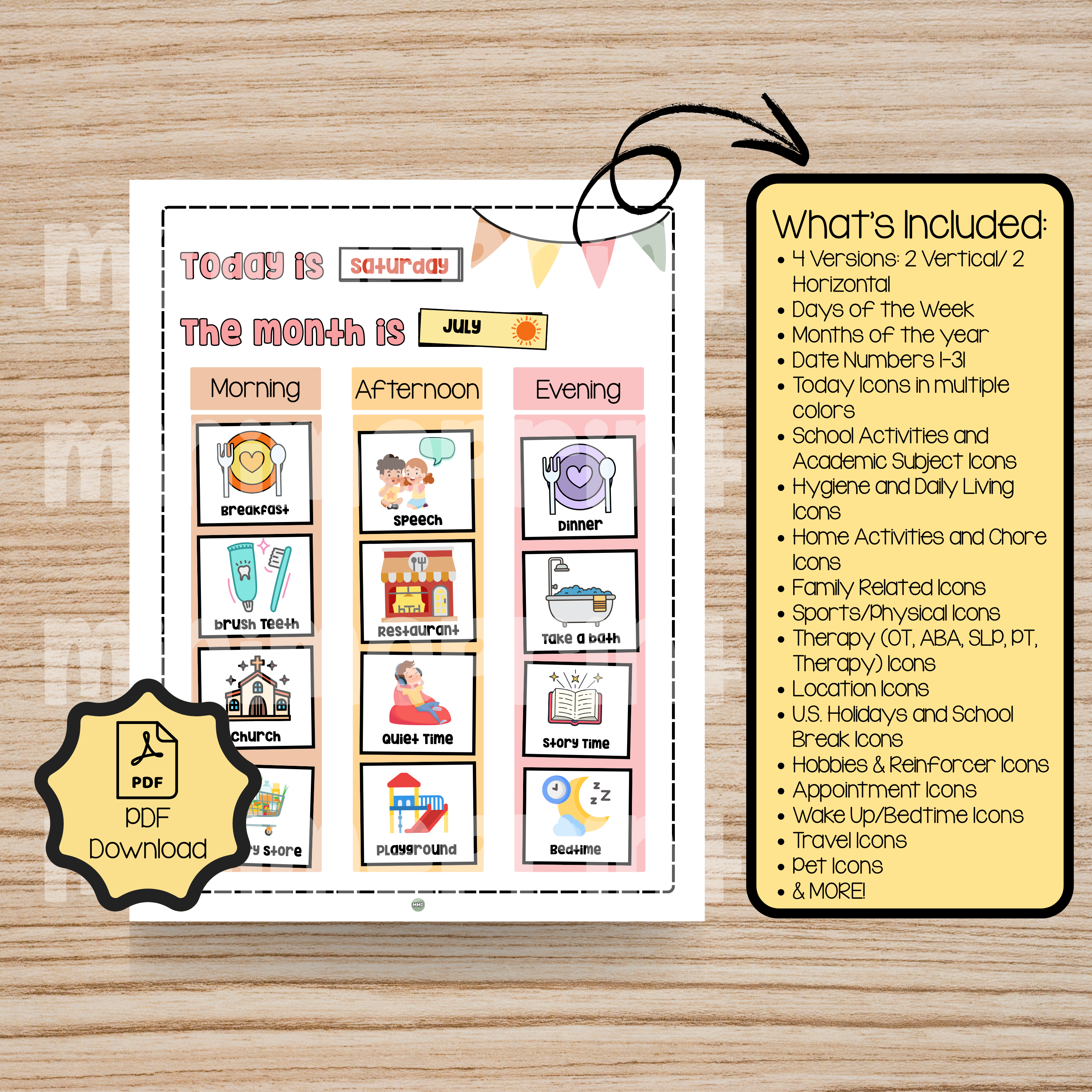 Boho Daily Schedule Chart for Toddlers & Kids – Visual Routine Planner with Icons for Home & Classroom