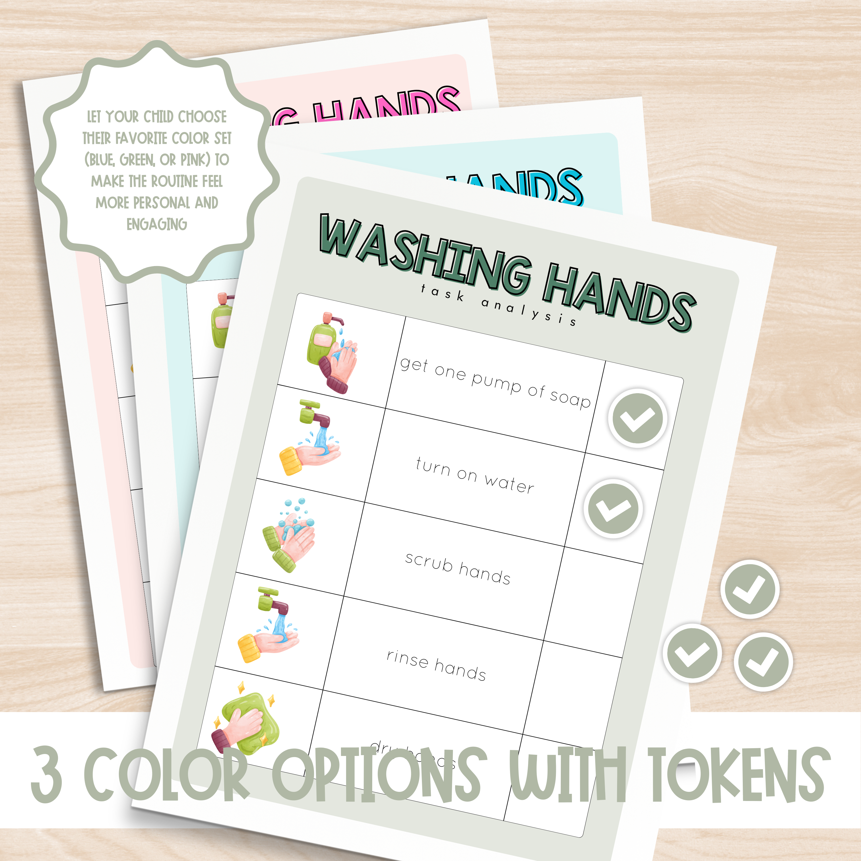 Visual Task Analysis – Hand Washing (5 Steps + Token System) | Printable Routine Chart for Kids