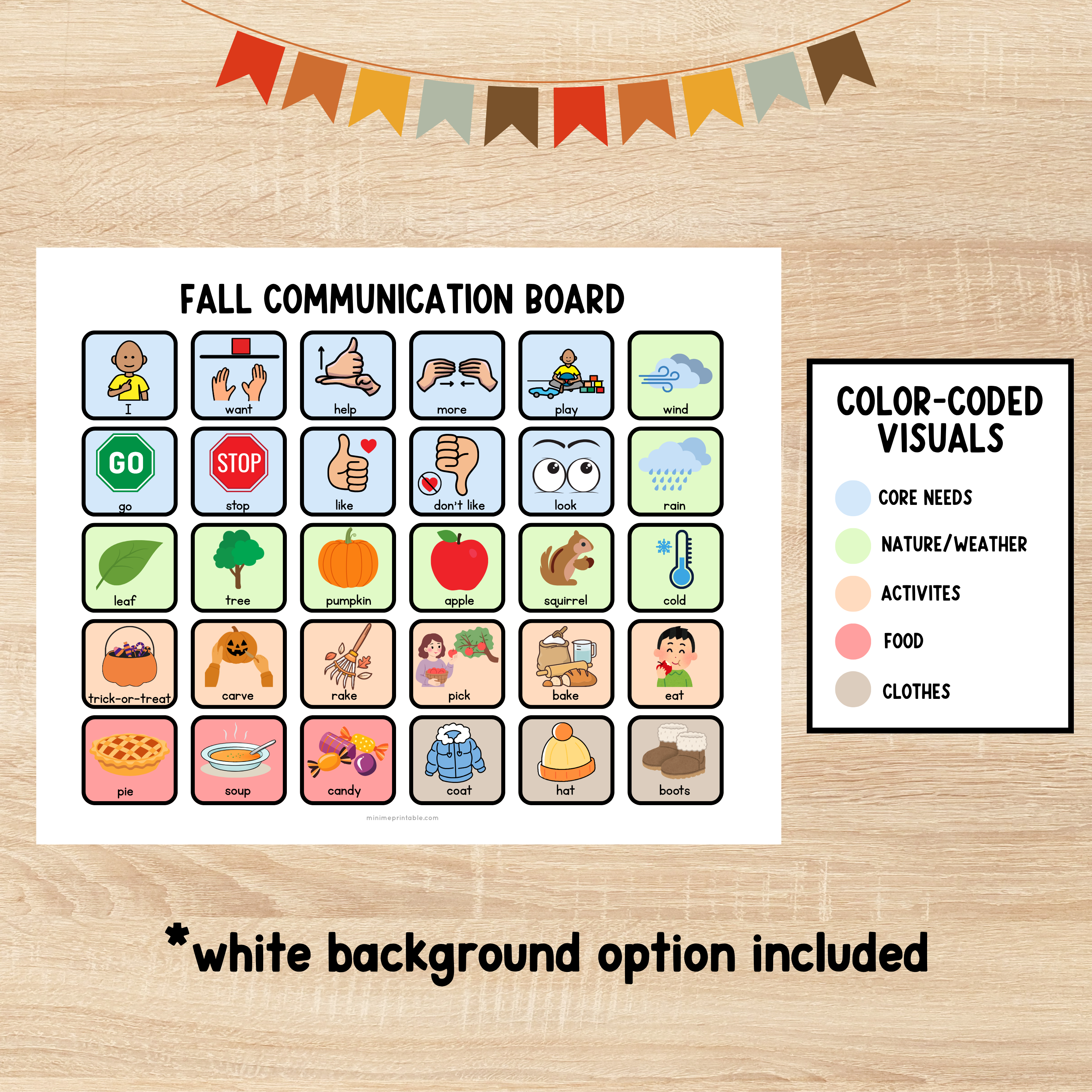 Fall Communication Board Printable – 10 Boards & 40+ Icons- Color-Coded AAC Visuals 