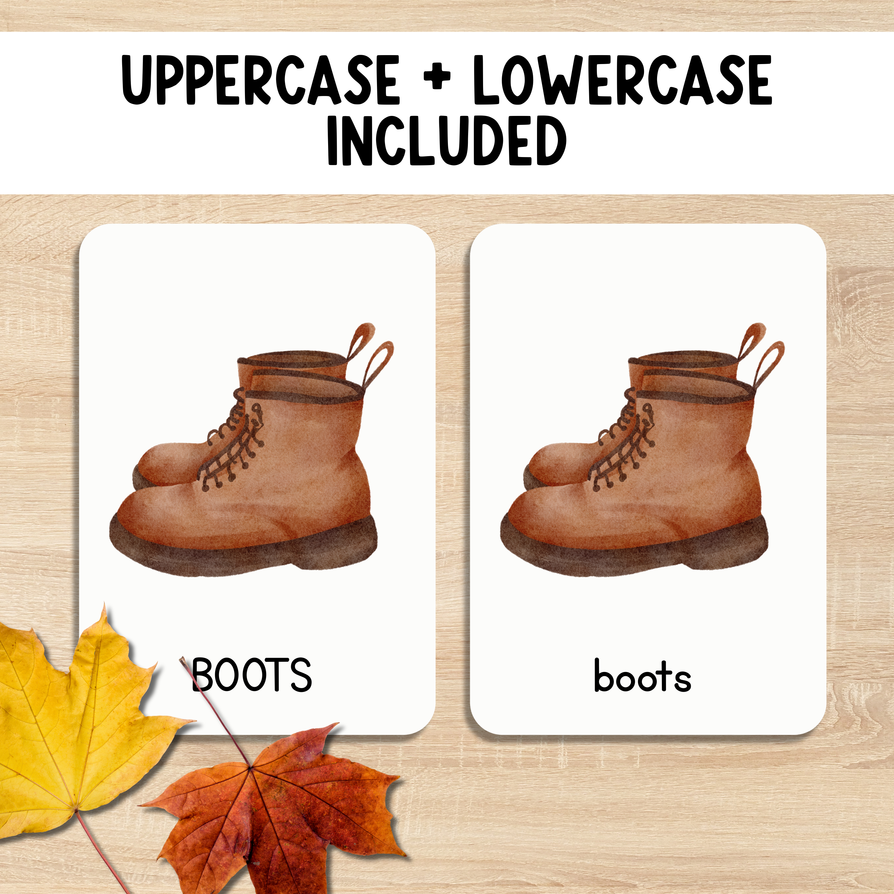 Printable Autumn Flashcards | Uppercase & Lowercase Alphabet Cards | Fall Themed Learning | Montessori Inspired | 20 Cards | 2 Sizes