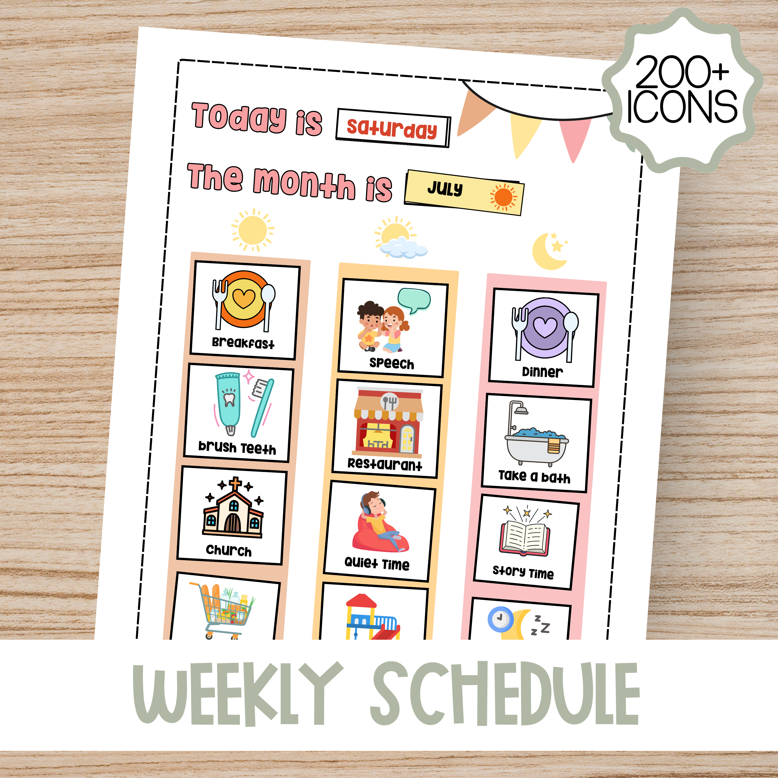 Boho Daily Schedule Chart for Toddlers & Kids – Visual Routine Planner with Icons for Home & Classroom
