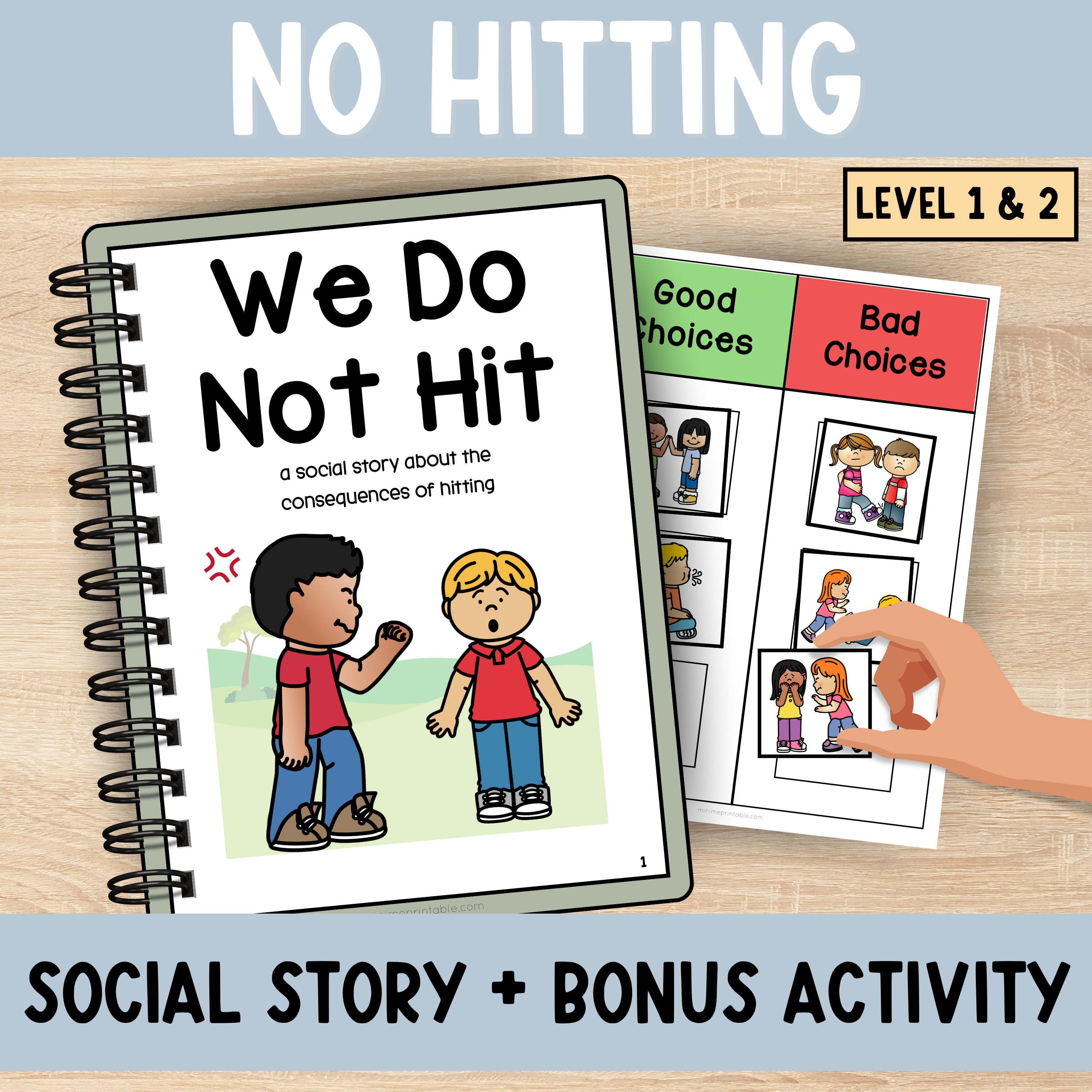 Printable Social Story on Hitting | Behavior Story for Special Education & Autism | Good vs. Bad Choices Sorting Activity