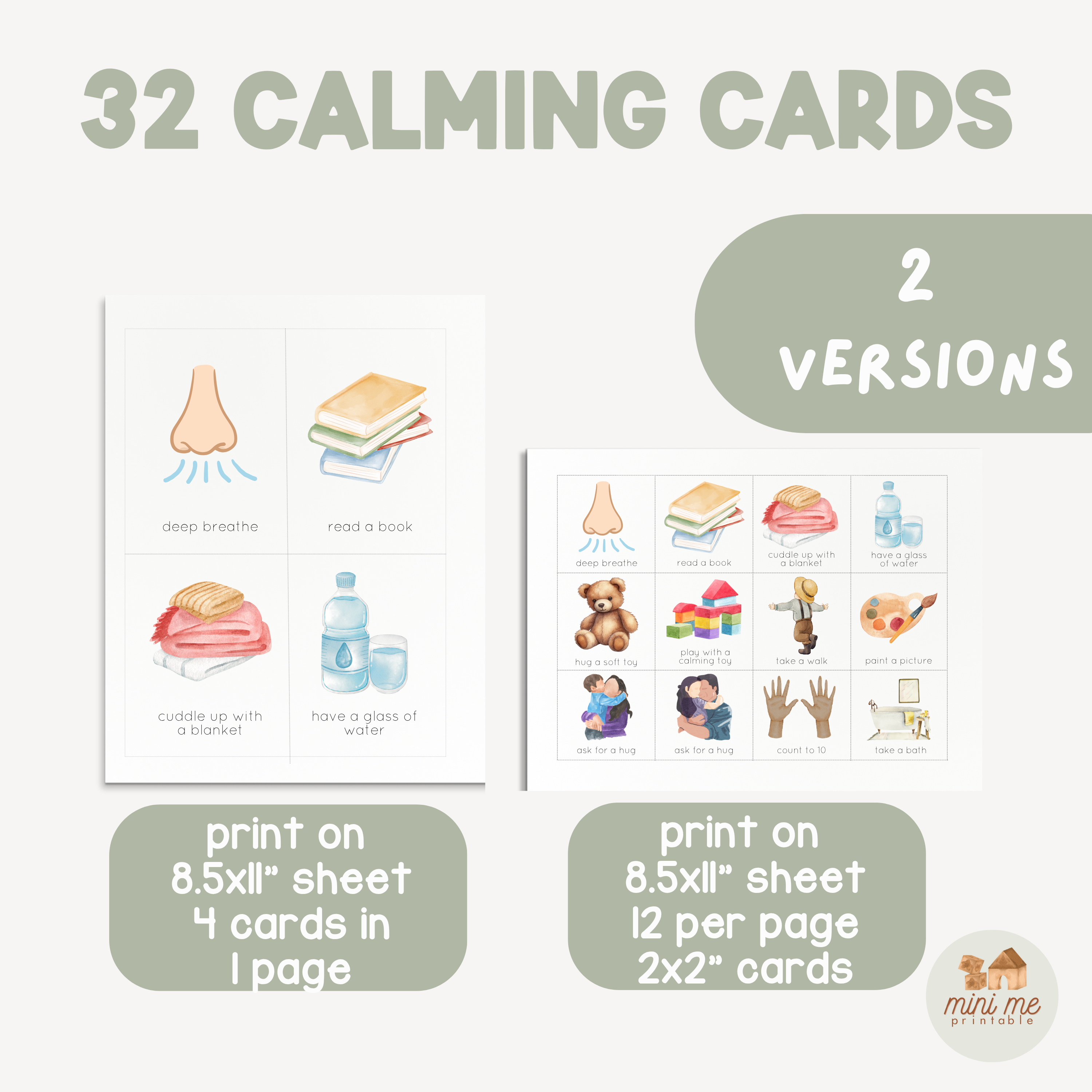 Printable Calming Strategy Cards for Kids – Special Education Friendly (32 Cards, 2 Versions)