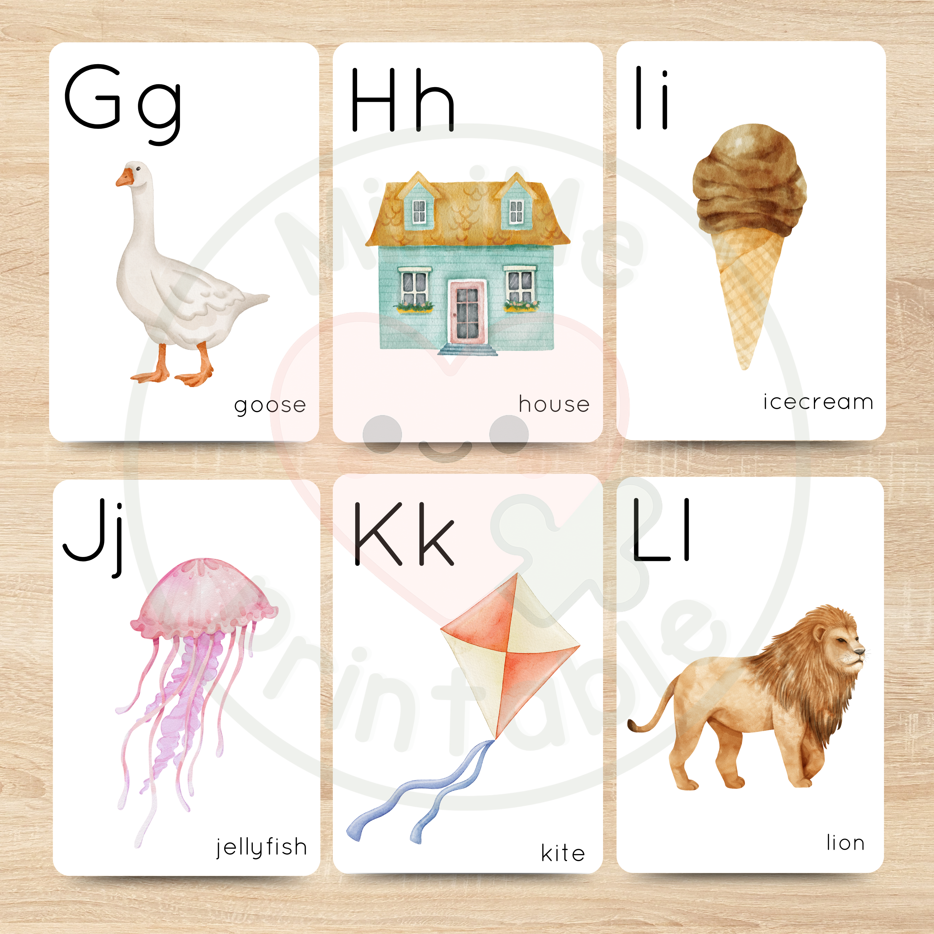 Alphabet Flashcards | Uppercase & Lowercase Letters with Illustrations | 2 Size Option