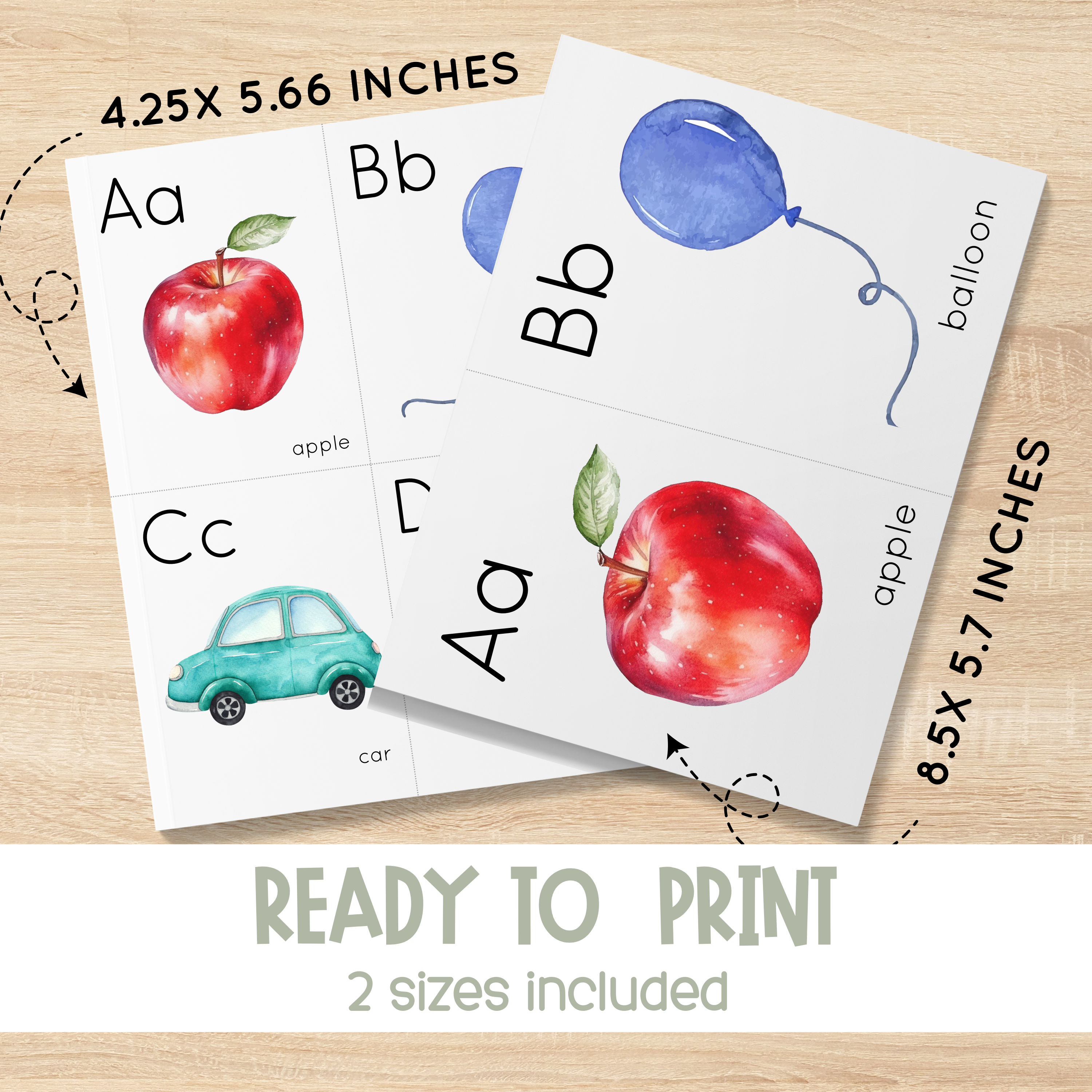 Alphabet Flashcards | Uppercase & Lowercase Letters with Illustrations | 2 Size Option