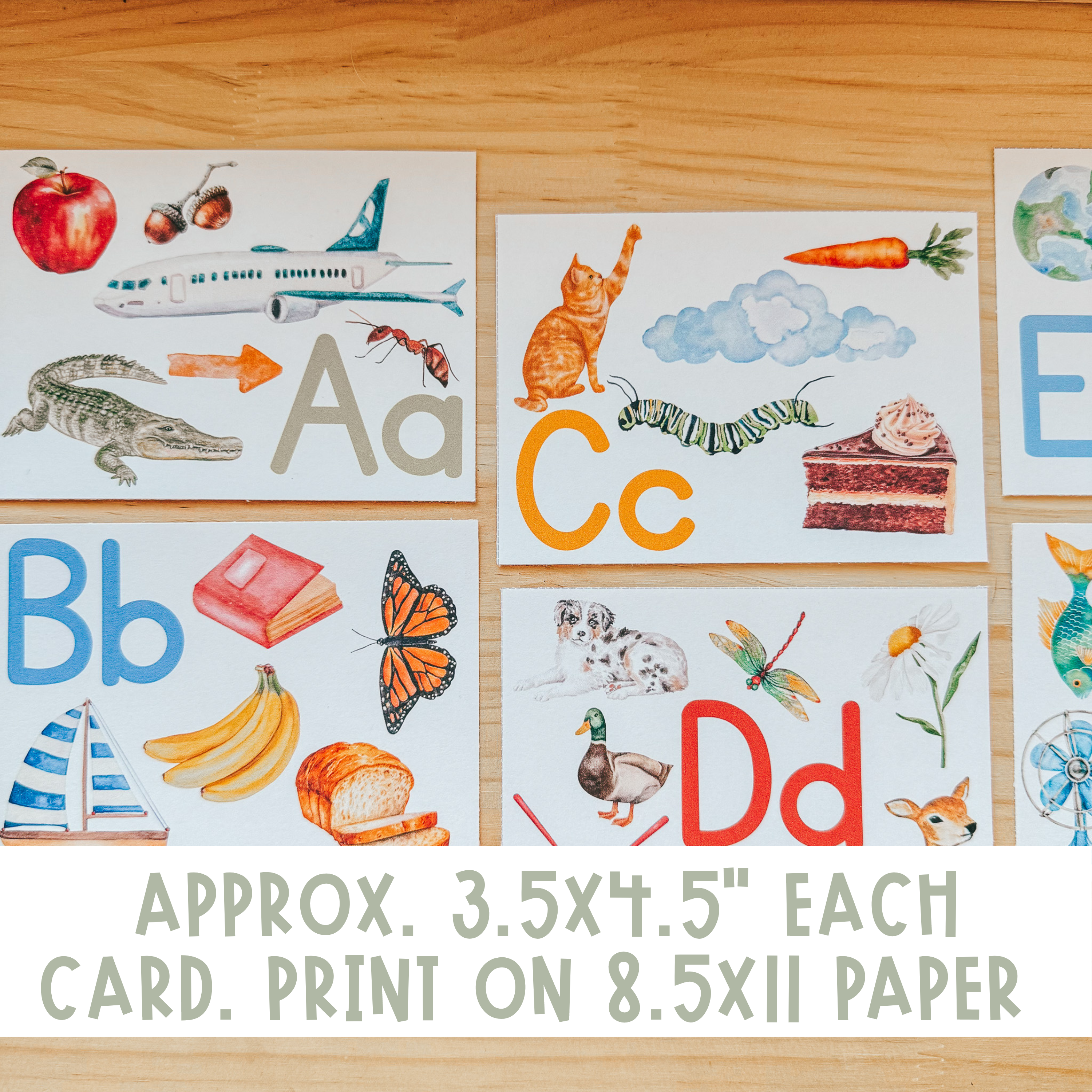 Large Alphabet Cards with Pictures, Montessori flashcards, Pre-School Letter Recognition- DIGITAL