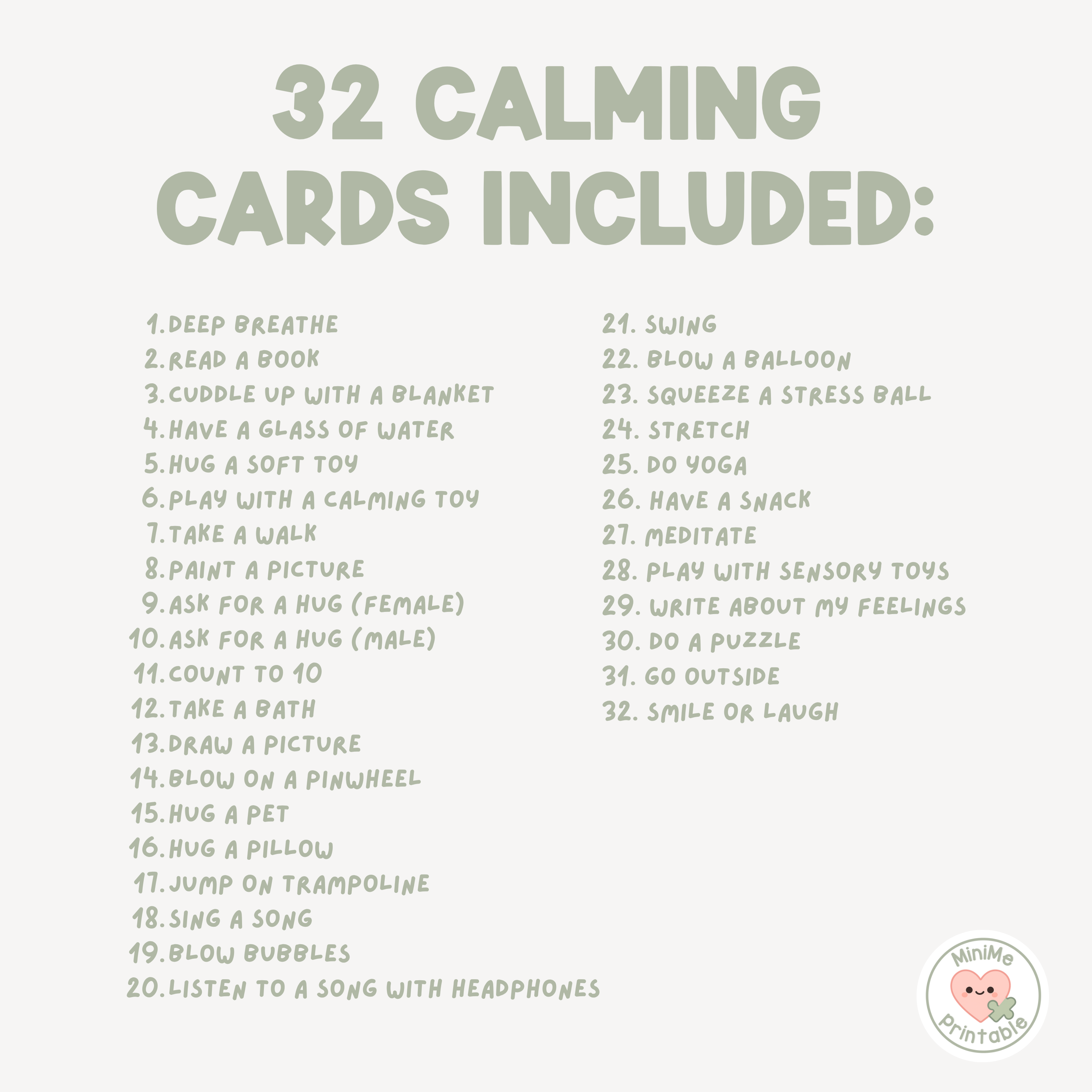 Printable Calming Strategy Cards for Kids – Special Education Friendly (32 Cards, 2 Versions)