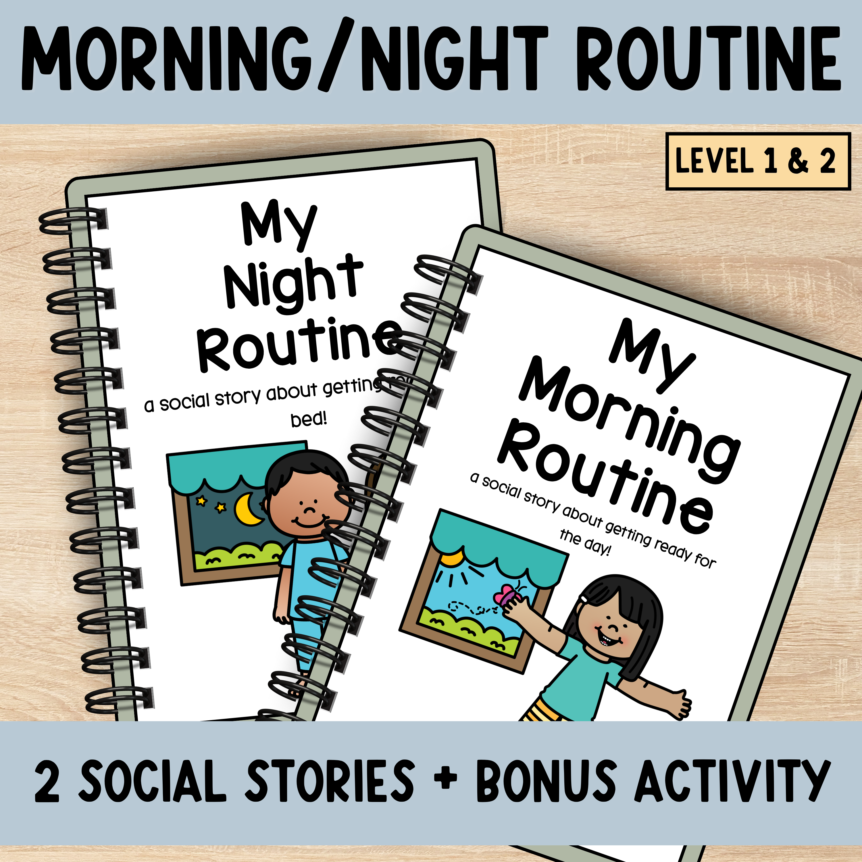 Morning & Night Routine Social Story Bundle (2 Levels + Bonus Routine Activities)