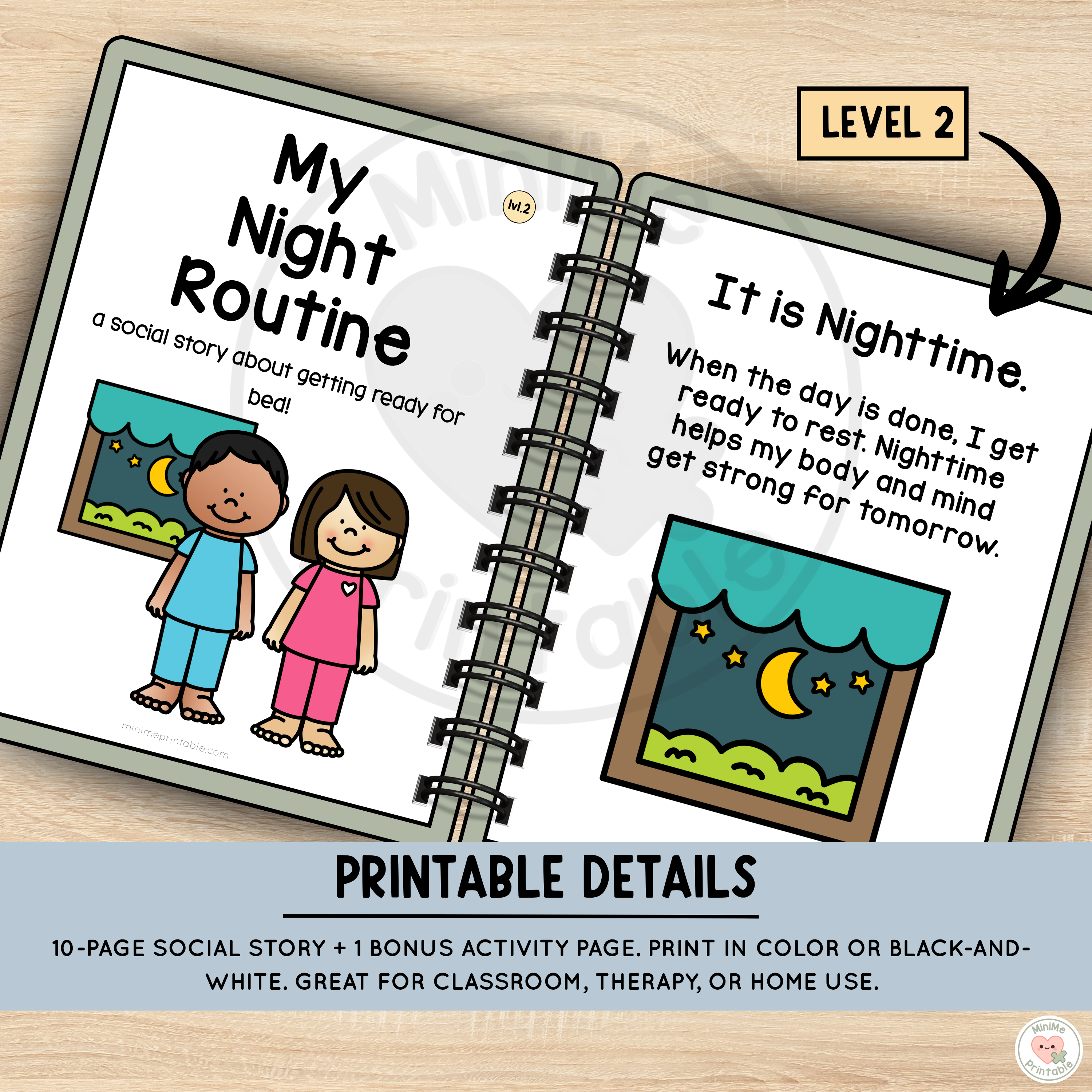 Night Routine Social Story – Special Education Printable | 10 Pages + Bonus Visual Activity Sheet