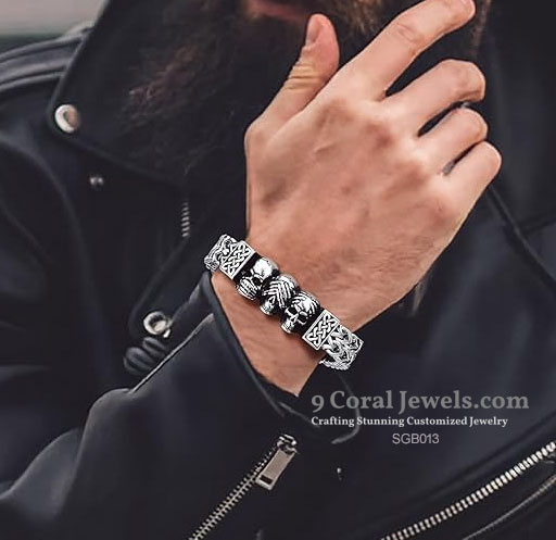 Three Skulls 925% Sterling Silver Bracelet