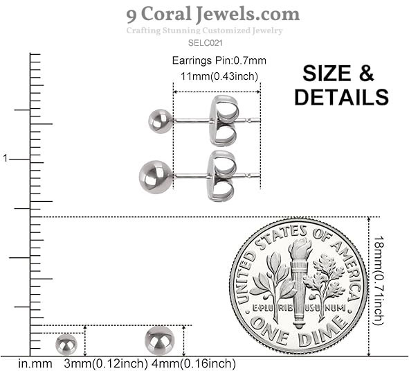 925% Sterling Silver Ball Stud Earrings