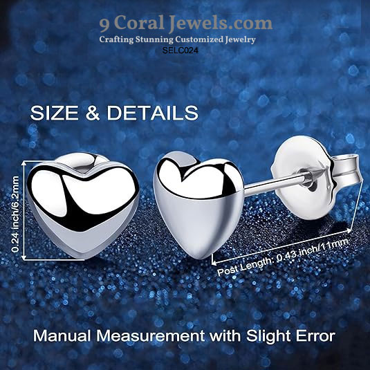 Heart-shaped silver stud earrings