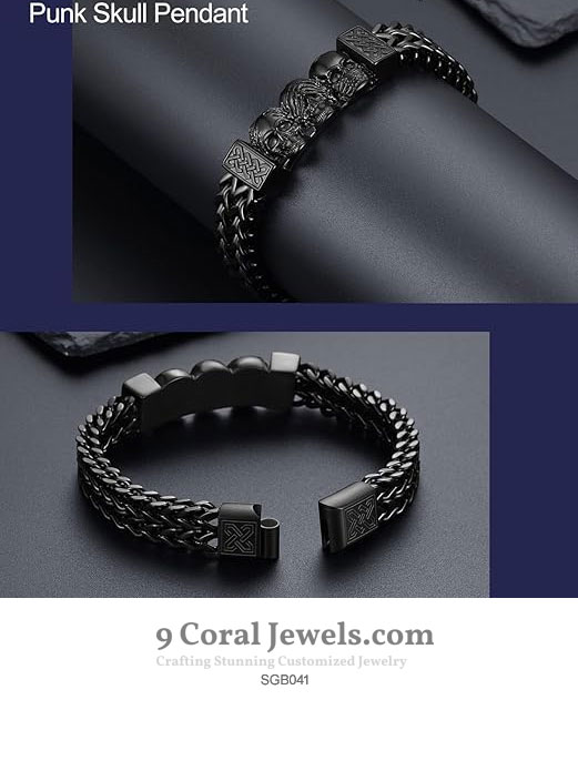 Black Skull Chain Bracelet - 925% Sterling Silver Mnufacturer