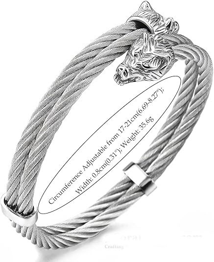 Silver Twisted Cable Wolf Head Bracelet