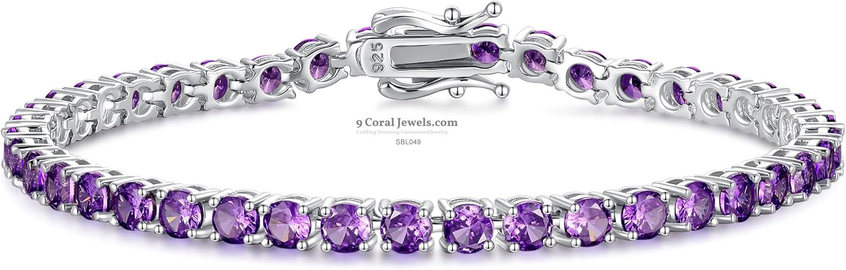 925% Sterling Silver Amethyst Tennis Bracelet