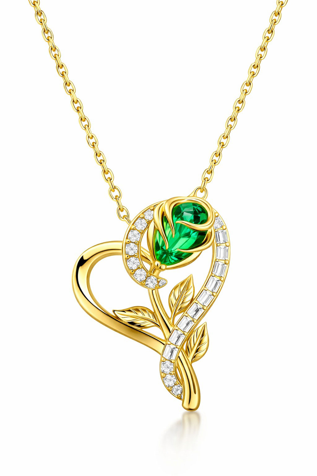 925% Sterling Silver Emerald Heart Rose Pendant