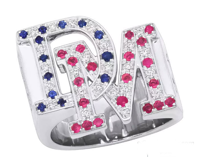 925% Sterling Silver Initials DM Gemstone Ring