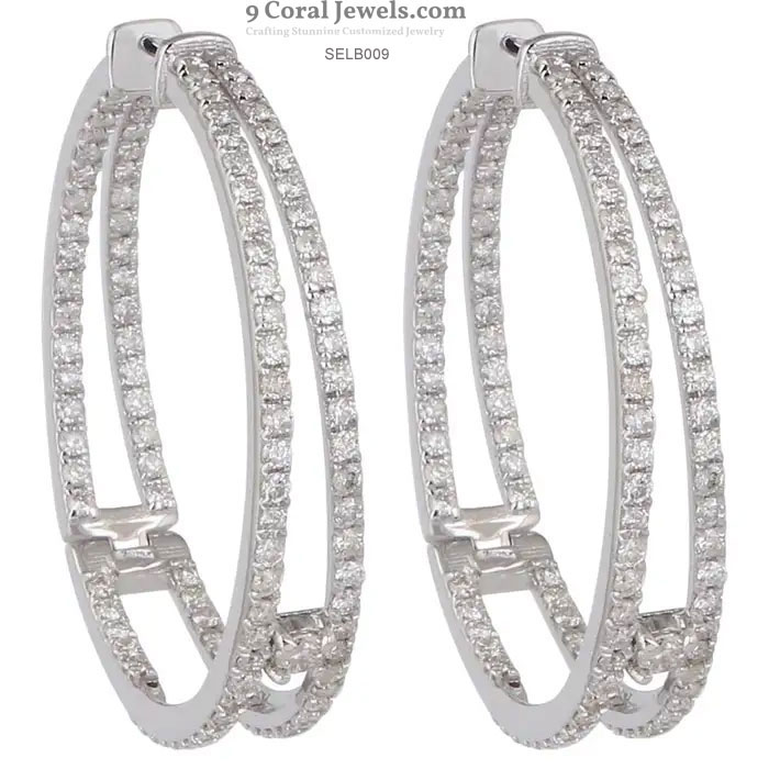 Double Row CZ Diamond Hoop Earrings