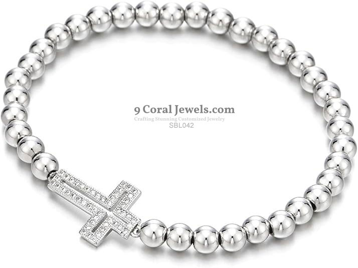 Silver Beaded Cross Bracelet