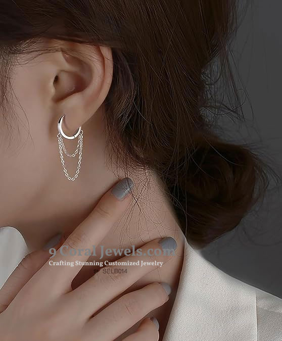 Sterling Silver Double Chain Hoop Earrings