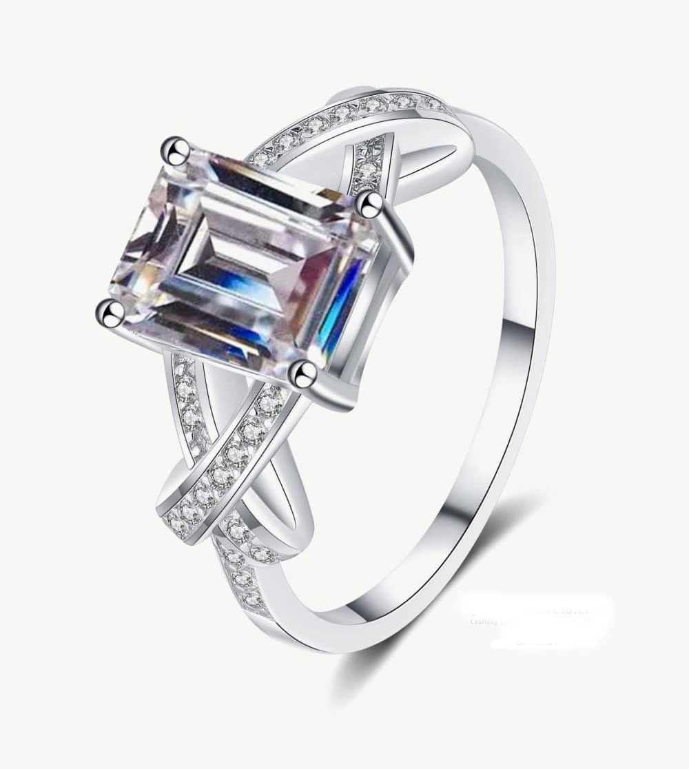 Elegant Square-Cut Crystal Silver Ring