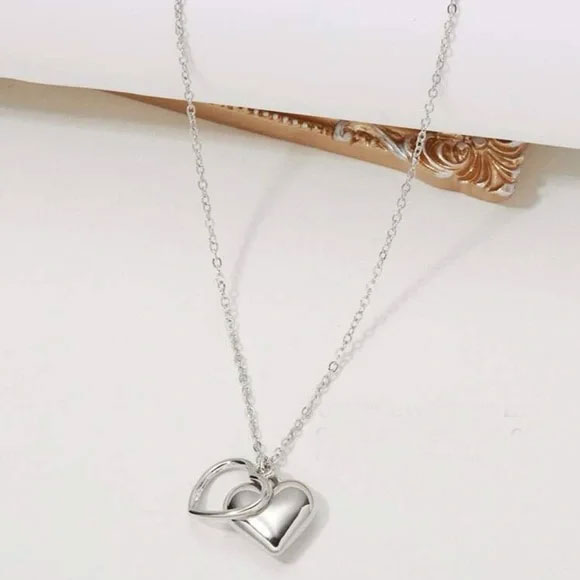 Silver Double Heart Pendant Necklace