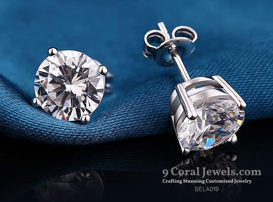 Sterling Silver Round Cut Stud Earrings