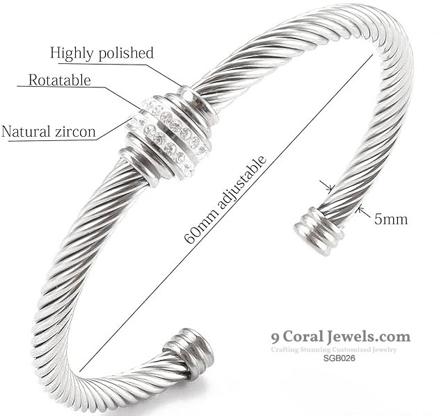 925% Sterling Silver Cable Cuff Bracelet