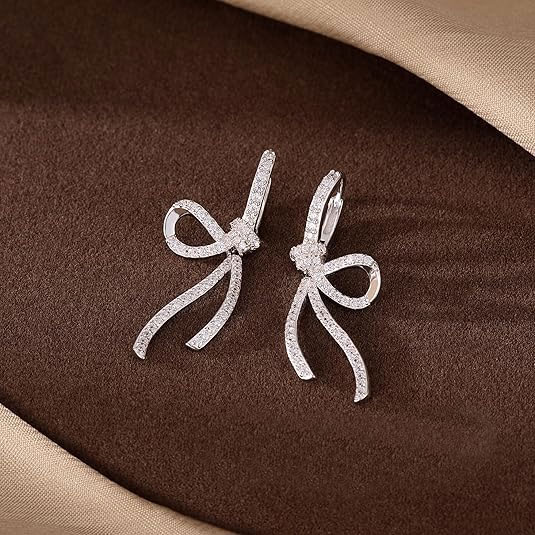 925% Sterling Silver Elegant Bow-Shaped CZ Earrings