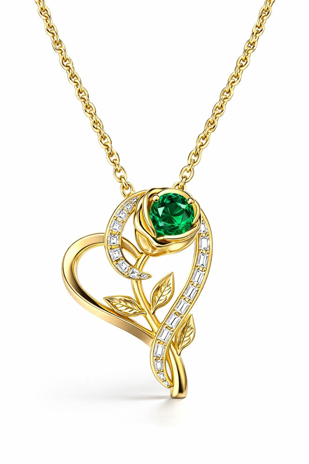 925% Sterling Sil;ver Emerald Rose Heart Pendant