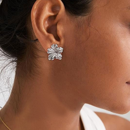 Floral Silver Stud Earrings