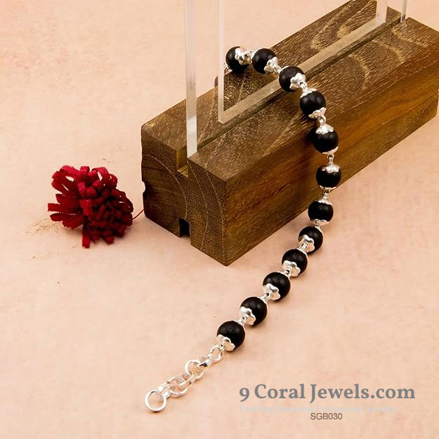 Black Bead Sterling Silver Bracelet