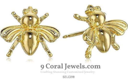 925% Sterling Silver Bee Stud Earrings