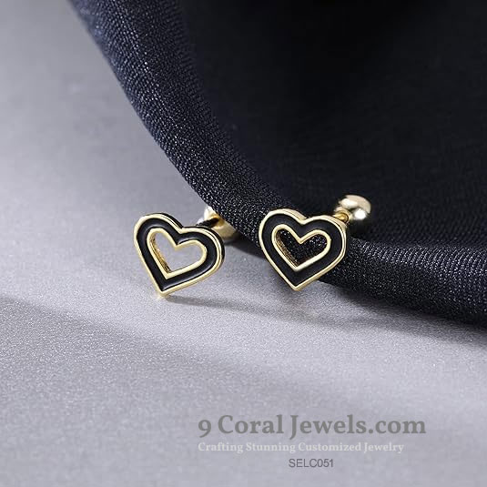 Gold Platerd Heart Stud Earrings, 925% Sterling Silver