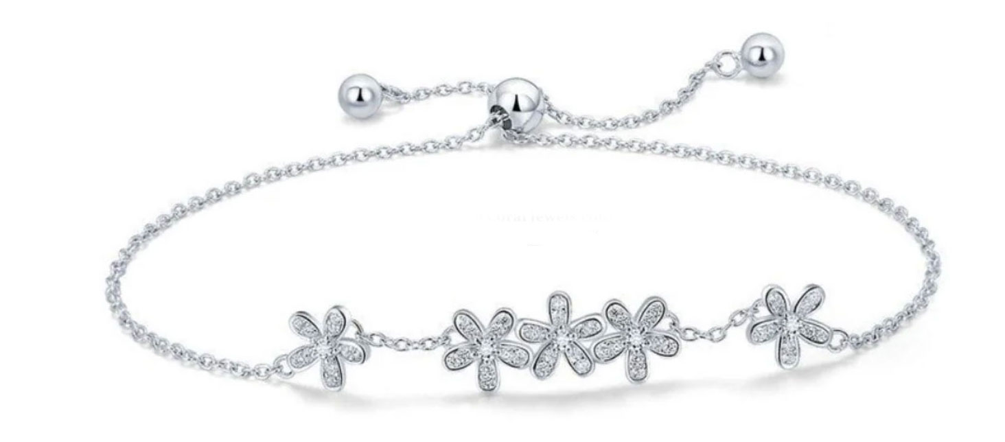 Sterling Silver Floral CZ American Diamond Bracelet