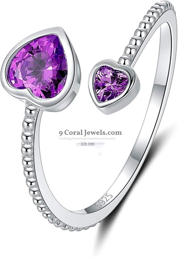 925 Sterling Silver Heart-Shaped Purple CZ Ring & Bracelet Set – SBL060
