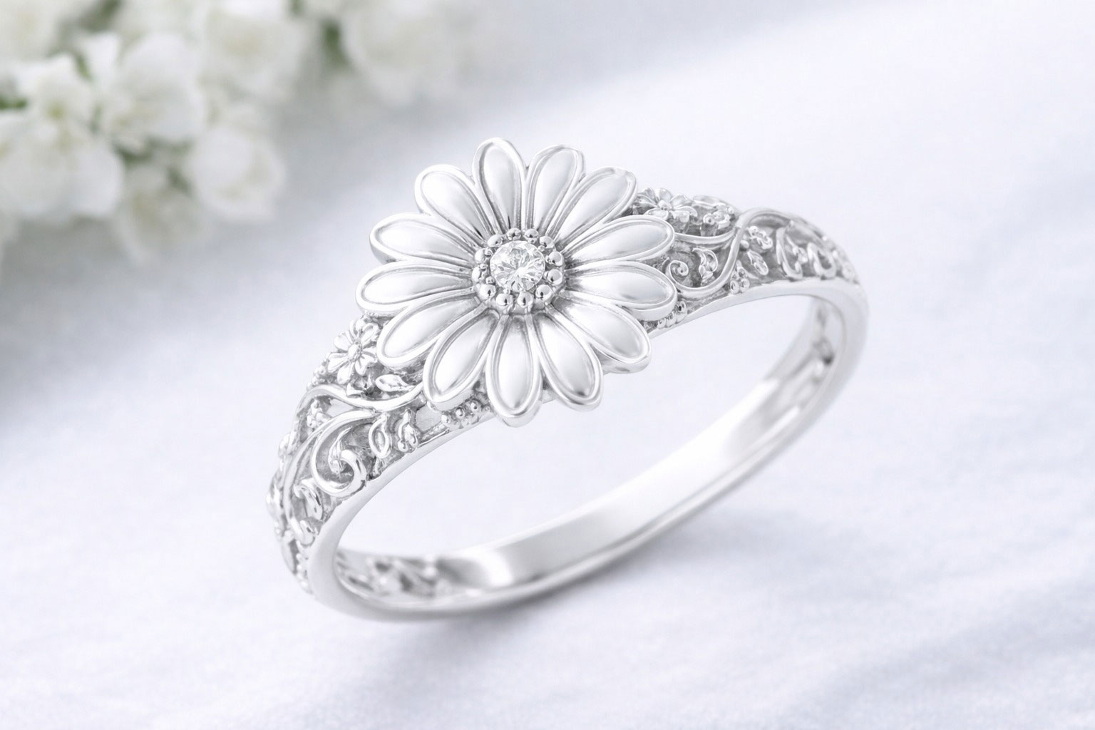 Daisy Flower Silver Ring