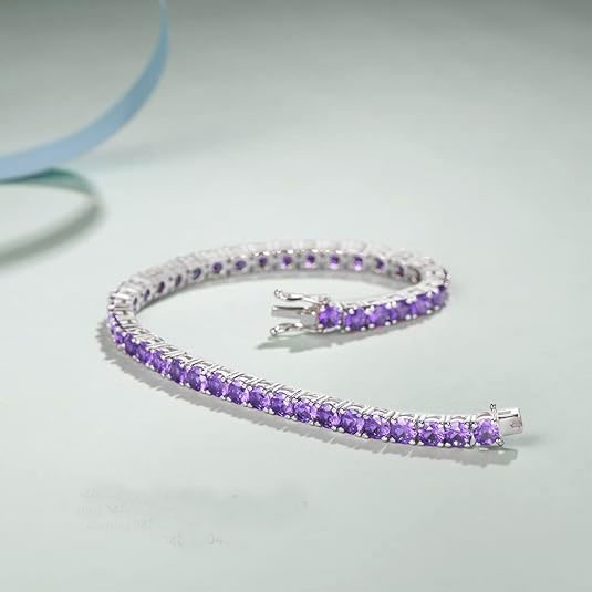 925% Sterling Silver Amethyst Tennis Bracelet