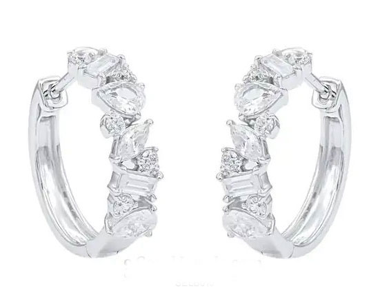 Silver hoop earrings with cubic zirconia stones