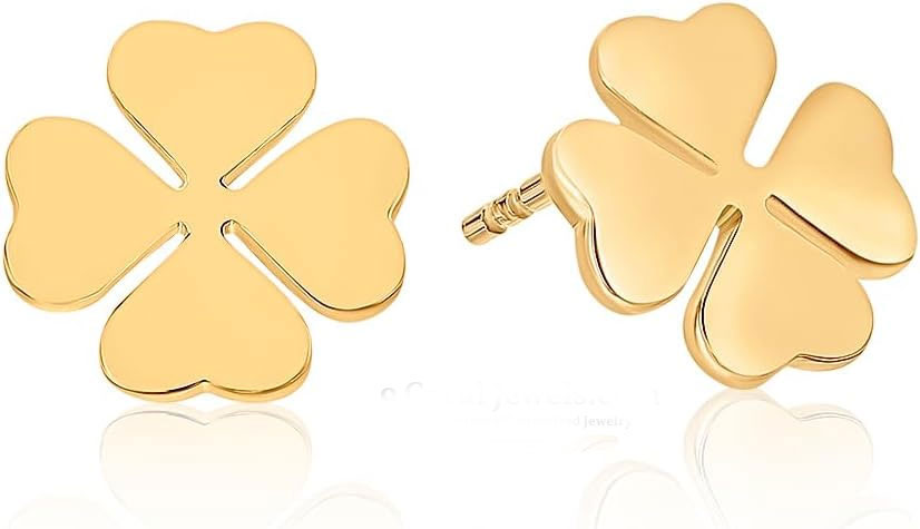 Gold Four-Leaf Clover Stud Earrings in Sterling Silver