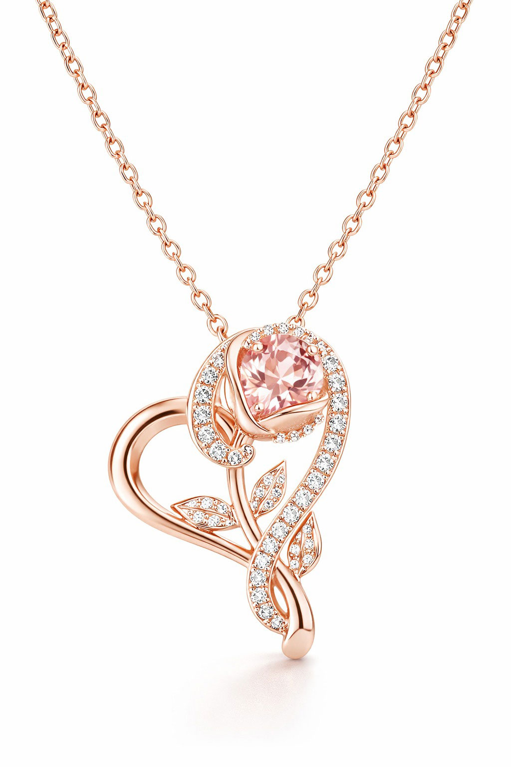 Rose Gold Heart Pendant Necklace - Sterling Silver
