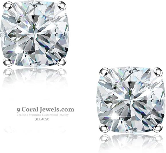 925% Sterling Silver Cushion Cut Cubic Zirconia Stud Earrings
