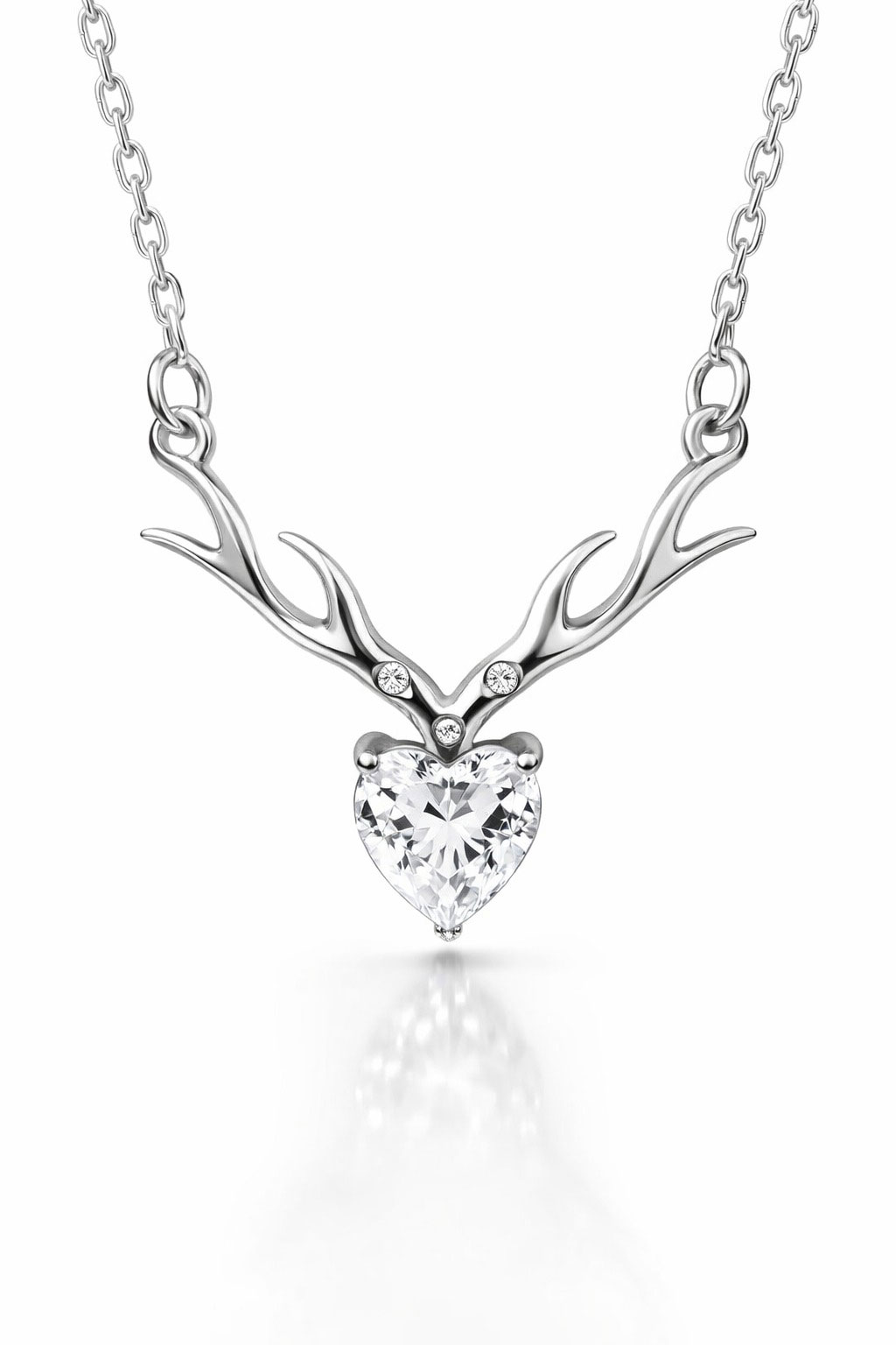Deer Antler Heart Pendant Necklace - 925% Sterling Silver